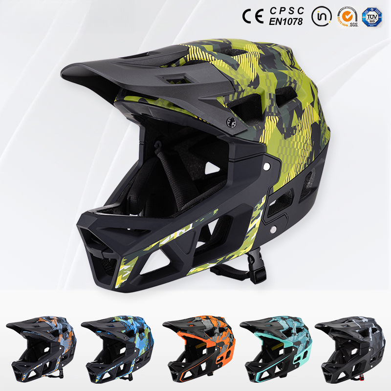 Mountain Biking Full Face Helmet - Neuer Erwachsenen-Mountainbike-Helm mit Vollgesichtsschutz, Tarnmuster, Offroad-Downhill-Rennhelm,